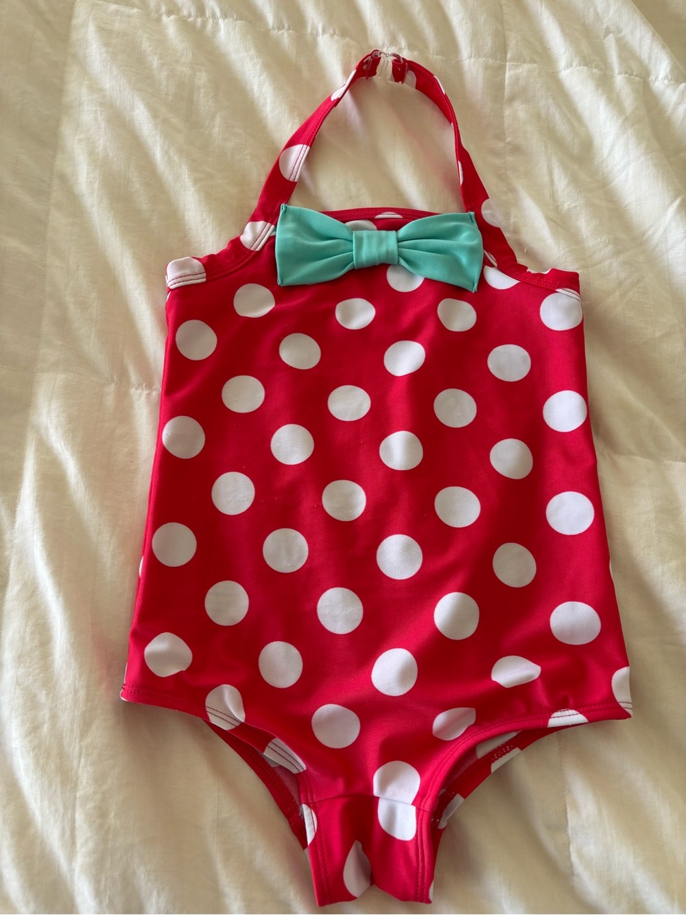 Cat & Jack Girls 4T Red White Polka Dot One Piece Swimsuit Bow